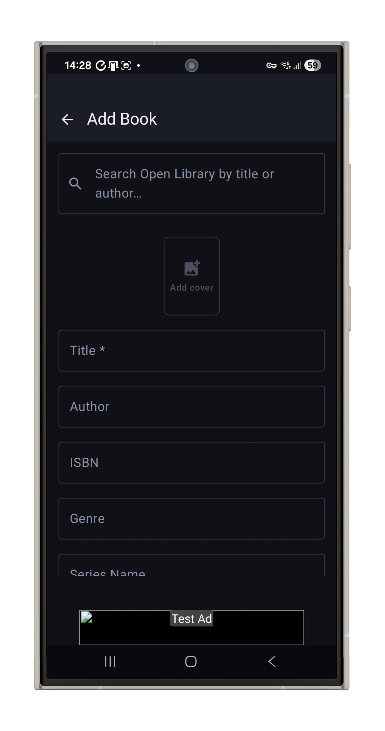 Booke add a book screen